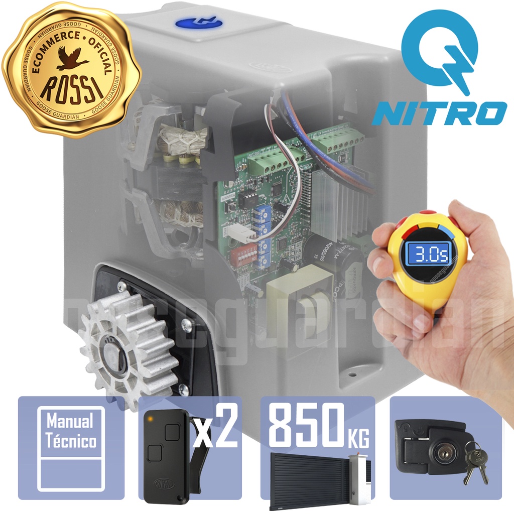 Motor Rossi Dz4 Nitro 2 Controles Portão 850kg Ultra Rápido