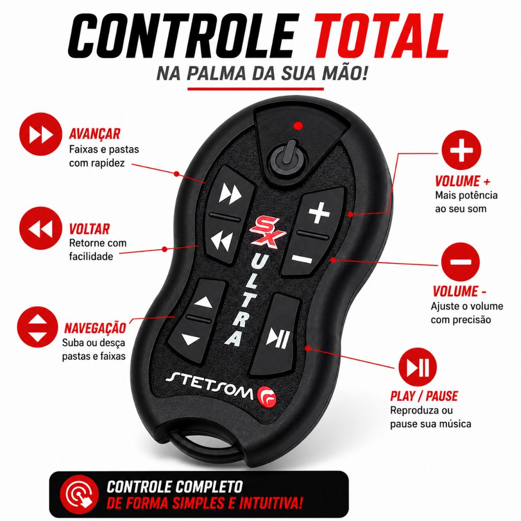 Controle Stetsom SX2 Ultra Recept Original Preto ou Vermelho Bluetooth