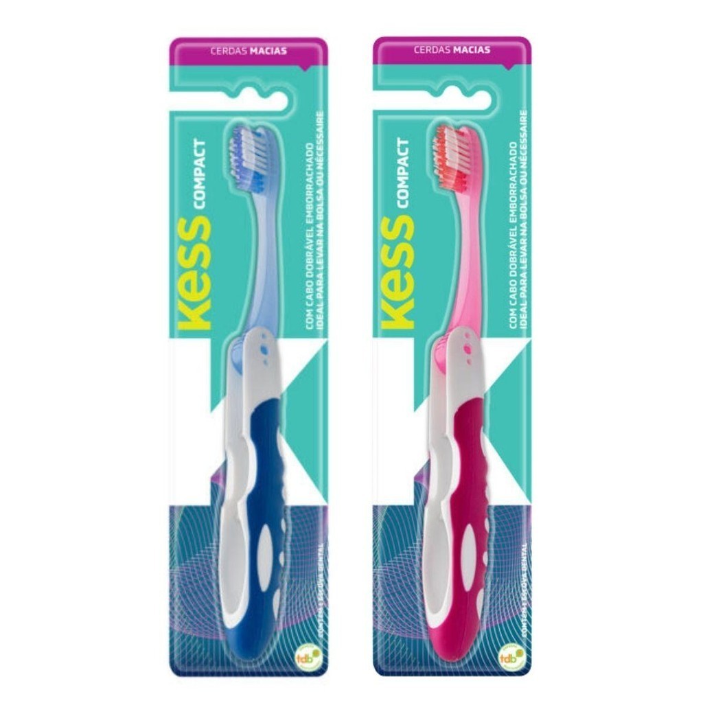 KIT ESCOVA DENTAL COMPACT MACIA KESS BELLIZ AZUL/ROSA C/2