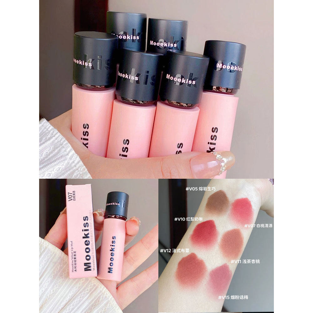 Mooekiss Mooekiss Lip Mud Batom Lip Glaze v36 Rosto liso Não é fácil de desbotar Dip Cup Matte Matte Oficial Feminino