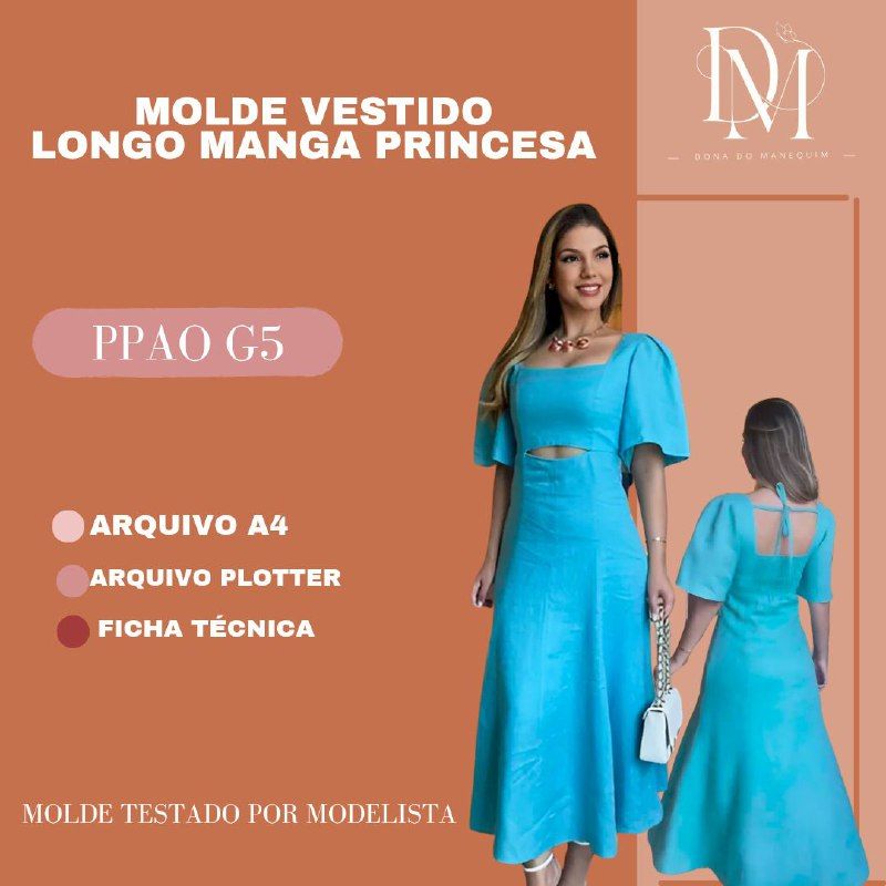MOLDE VESTIDO LONGO MANGA PRINCESA