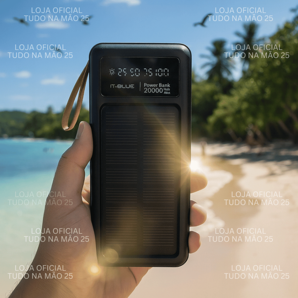 [ORIGINAL] Carregador RÁPIDO POWER BANK 5 em 1 P/ ENERGIA SOLAR 20000 mAh P/ Shows Rave Trilha Praia