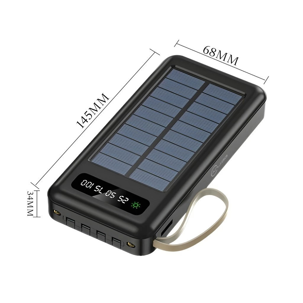 Power Bank Solar 20000mAh com Suporte e 4 Cabos Carregador Portátil com Lanterna LED 5 em 1 para Assistir Netflix