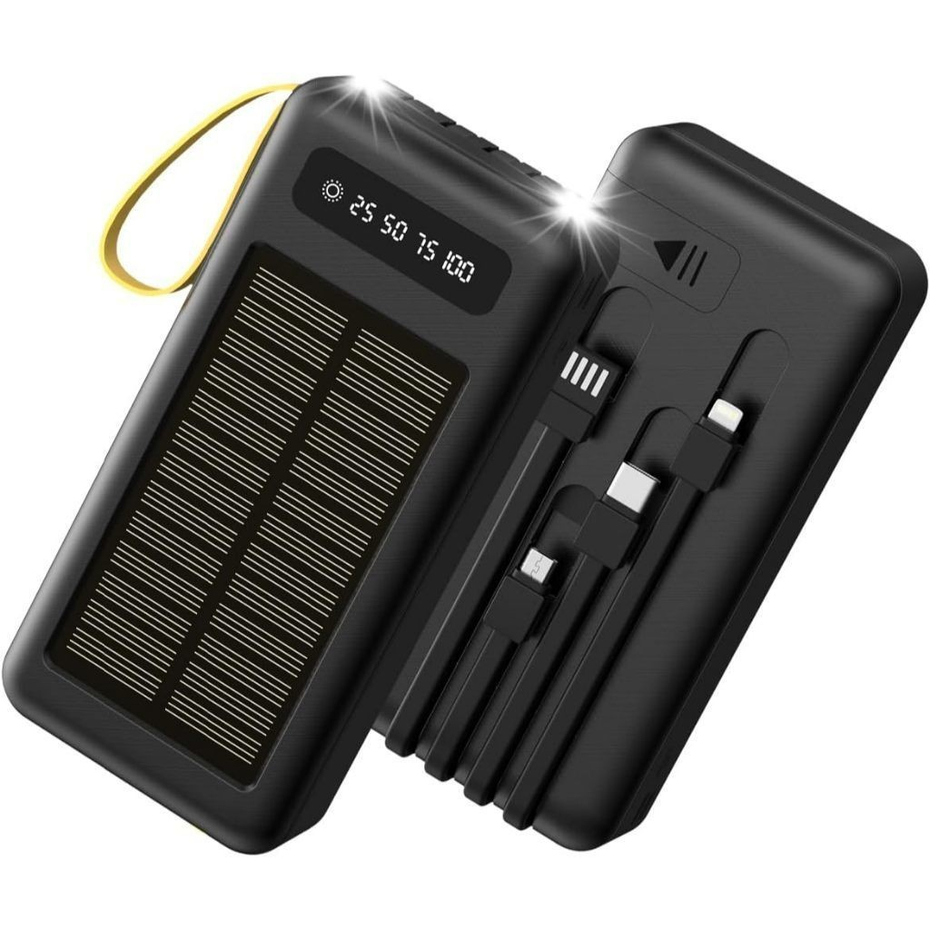 Carregador Portatil Solar 20000mAh com Lanterna LED e 3 Saidas USB Power Bank para Celular