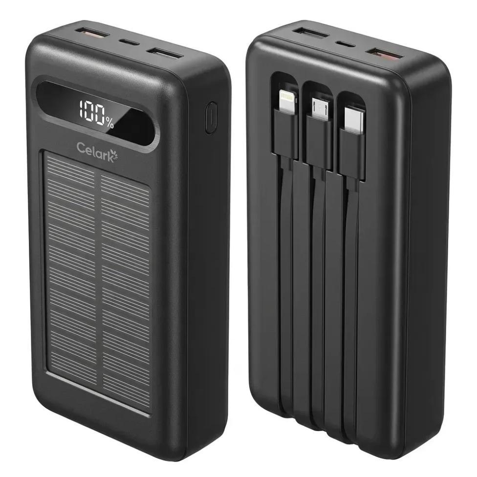 Carregador Portatil Power Bank Energia Solar 20000mah 22.5w Com 3 Cabos e 3 portas Integradas turbo