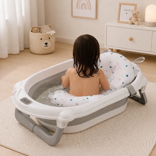 Banheira Termometro Dobrável Portátil Flexível Infantil Bebe