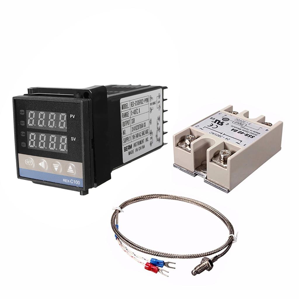 housespace.br-SIP-TW Conjunto Controlador de Temperatura Tickas Digital LCD PID REX-C100 + Termopar K Max.40A SSR