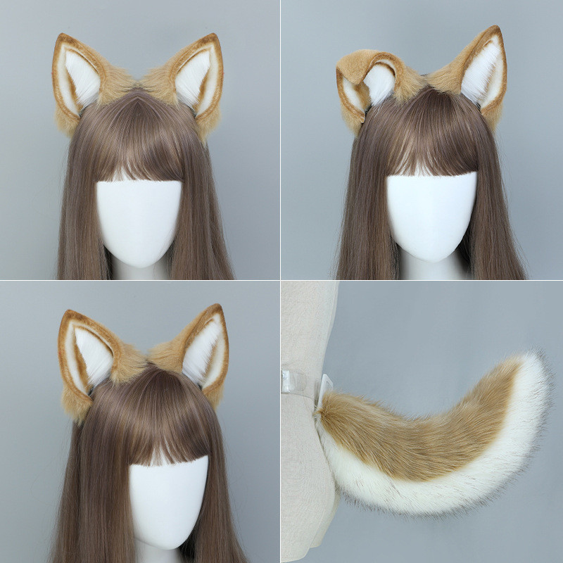 TVZQ Tiara de orelhas de animal artesanal e acessório de cauda de animal, adereços de cosplay para festas de anime, show