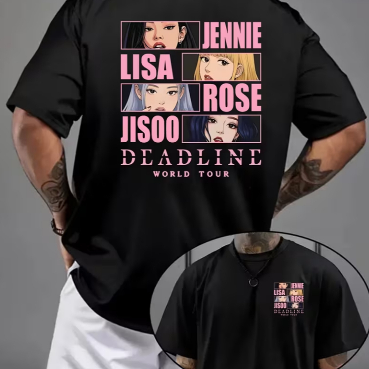 Camiseta Básica e Oversized Unissex Algodão K-Pop Blackpink Jisoo Jennie Rosé Lisa Anime Show