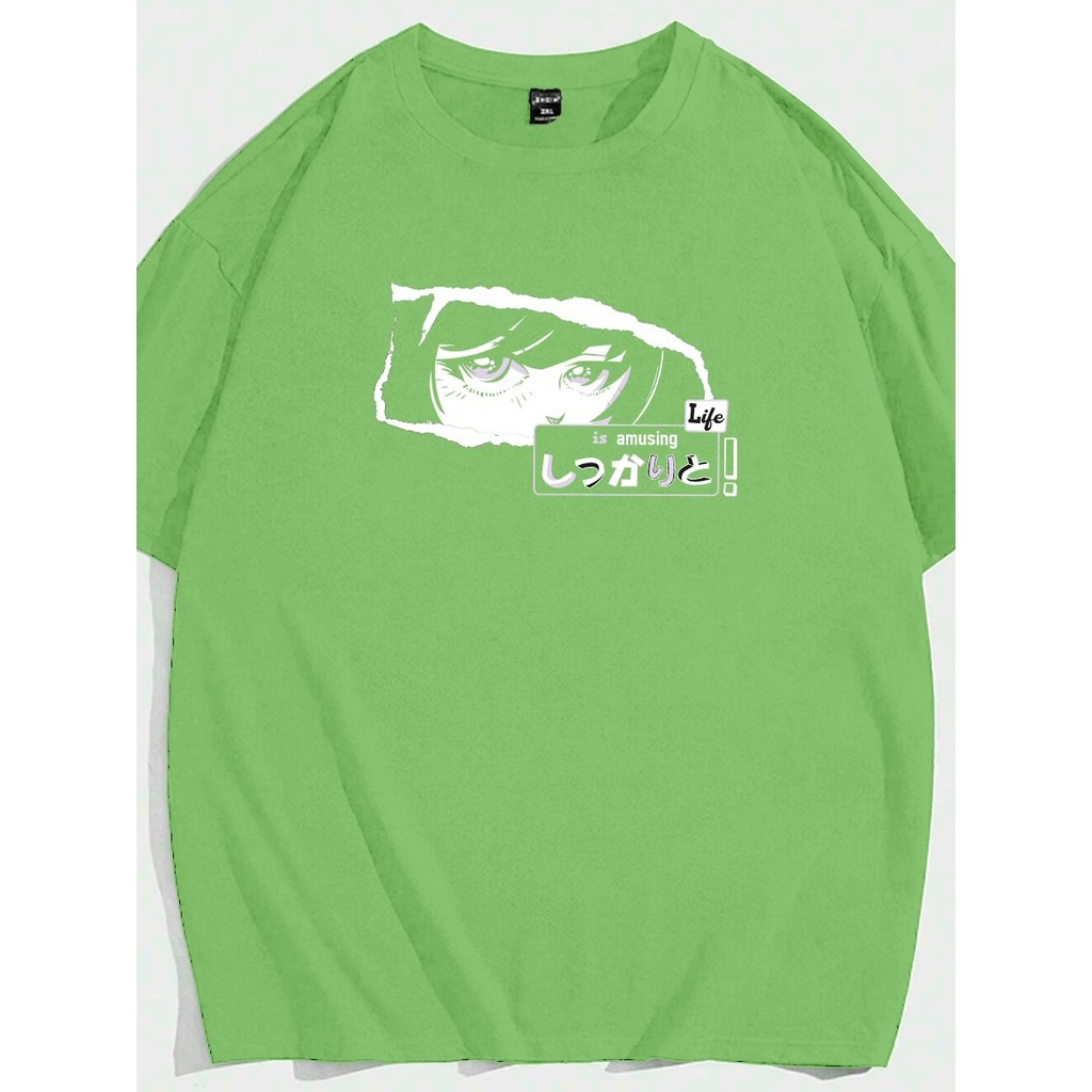 Blusa Unissex Life Is Amuzing T Shirt Brinco Vintage Preppy Show Off Anime Japonese Camisa Oversized