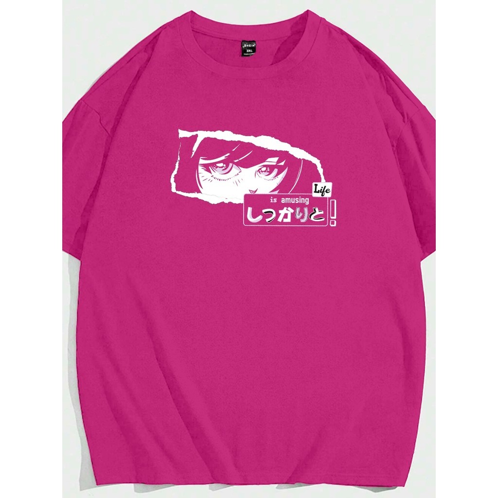Blusa Life Is Amuzing Unissex Camiseta Manga Curta Oversized Nostalgic Vintage Preppy Show Off Anime