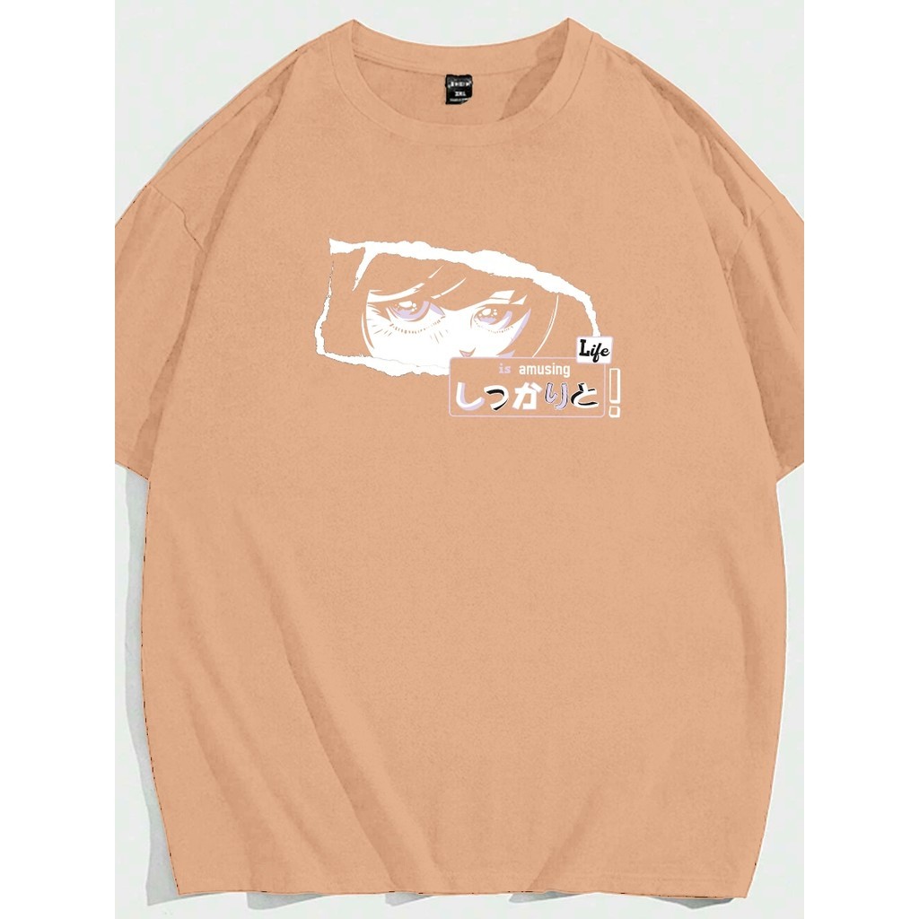 Blusa Life Is Amuzing Vintage Preppy Show Off Anime Japonese Camiseta T Shirt Oversized Life Style