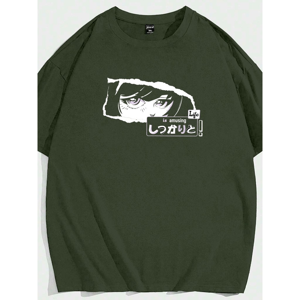 Blusa Vintage Preppy Show Off Anime Japonese T Shirt Life Is Amuzing Camiseta Oversized Larga