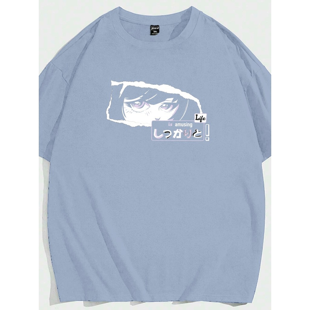T Shirt Life Is Amuzing Camiseta Unissex Blusa Vintage Preppy Show Off Anime Japonese Oversized