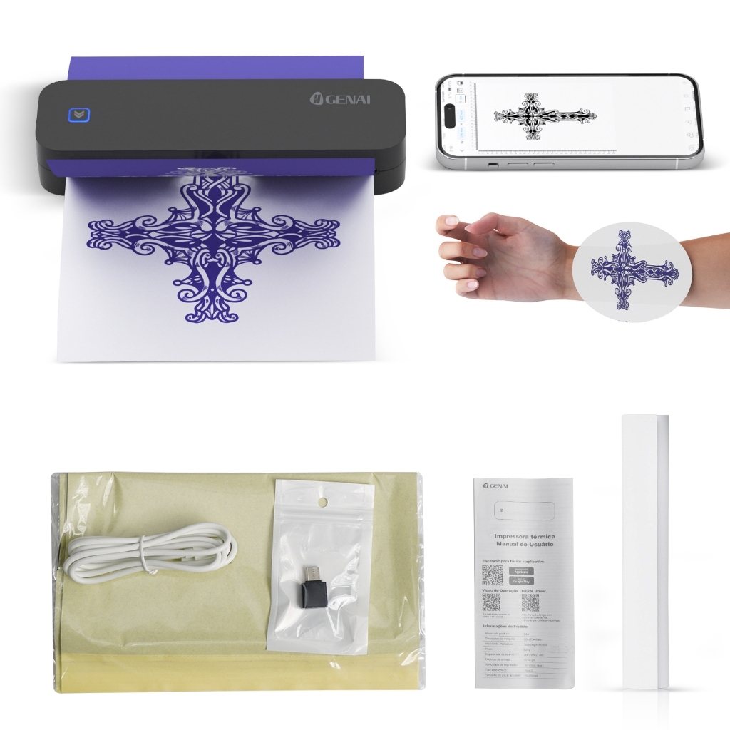 2 in 1 Sem tinta Thermal tattoo Printer A4 Transfer Stencil Paper for Tattooing with Bluetooth/USB