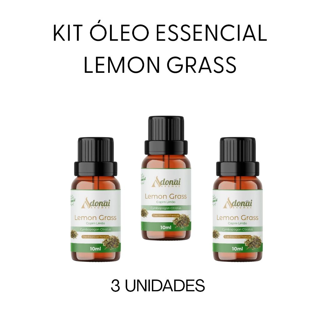 Kit 3 Óleo Essencial Premium Lemon Grass 10ml Adonai Difusor Elétrico Umidificador Aromateriapia
