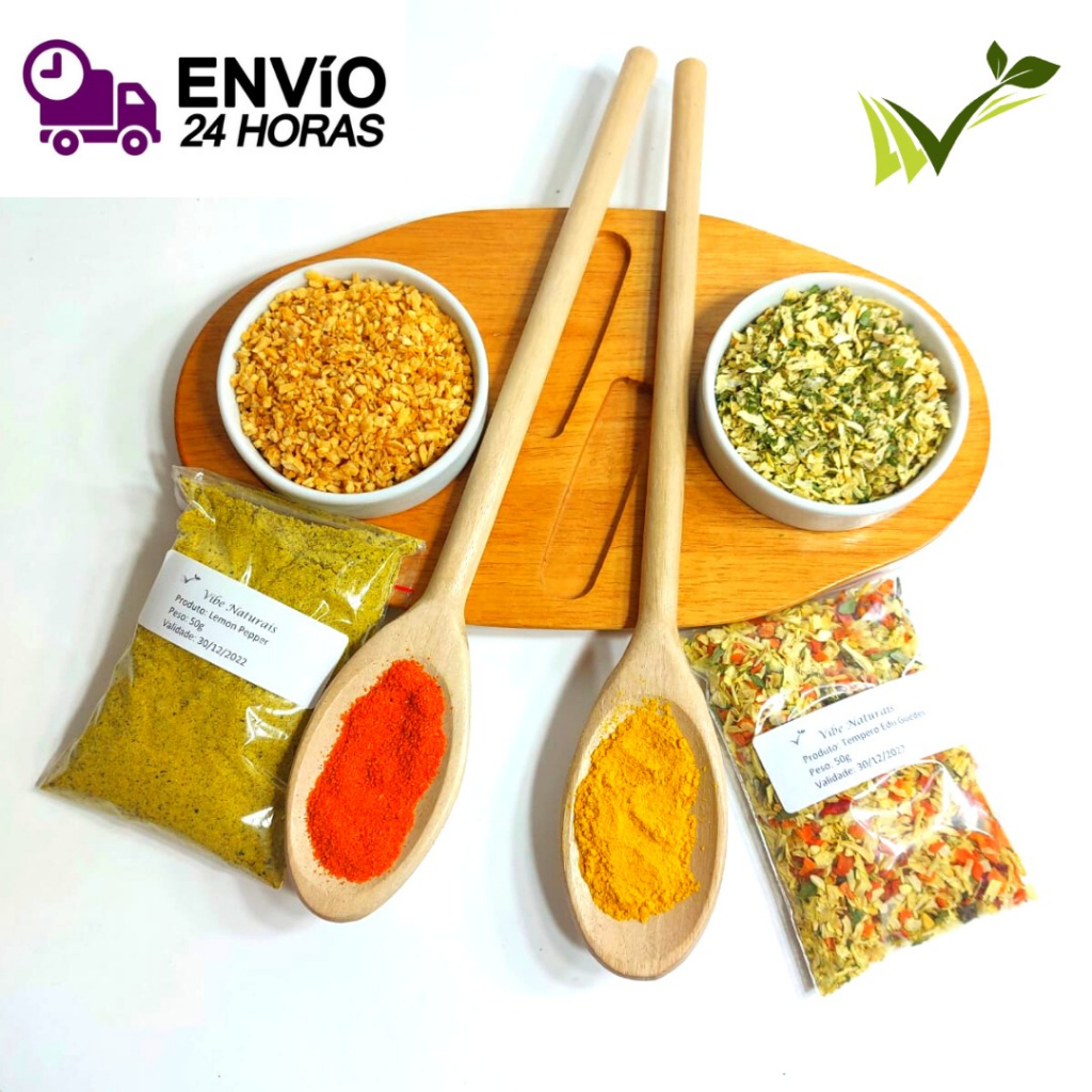 Kit 5 Temperos Condimentos 500g Açafrão Páprica Curry Alho Frito Lemon Pepper