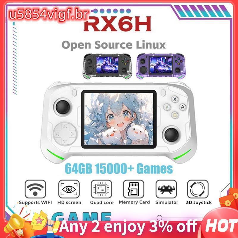 RX6H Retro Console De Videogame Portátil Linux Pocket Player 64GB 15000 + Jogos Tela IPS De 3.5 Polegadas Suporta Mais D