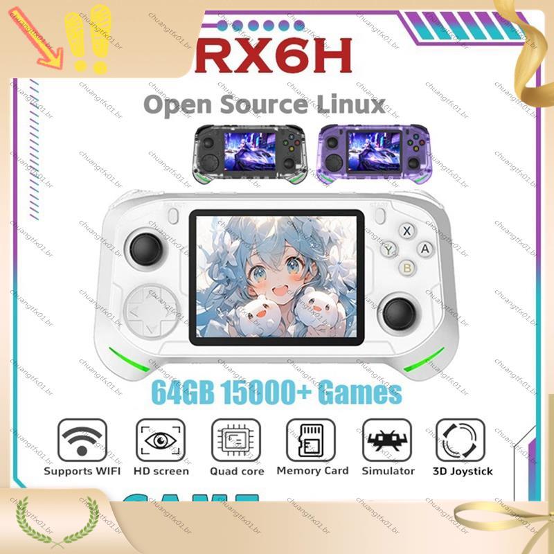 [Promover C] RX6H Retro Console De Videogame Portátil Linux Pocket Player 64GB 15000 + Jogos Tela IPS De 3.5 Polegadas S