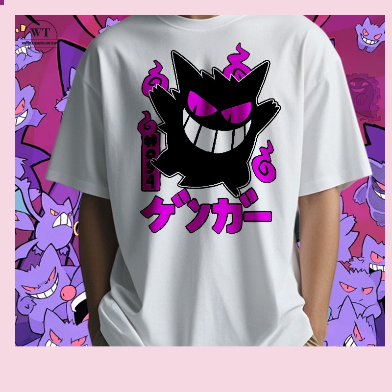 Camiseta Masculina Camisa Unissex Over sized Camisetas T-Shirts Anime PokémonDesgaste casual colarinha e reforço nos omb