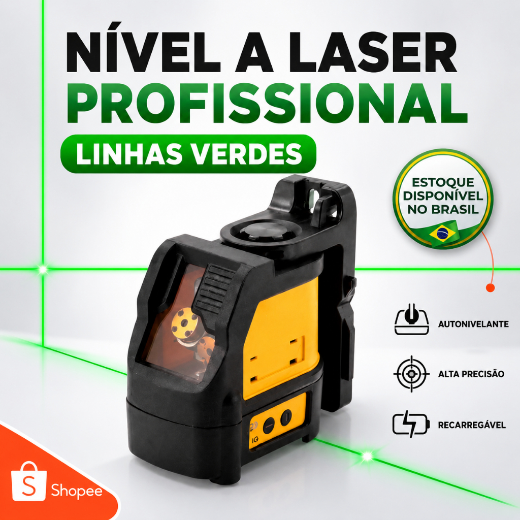 Nivel a Laser Verde de Precisão 50m Linha Cruzada de Horizontal Vertical Autonivelante Profissional