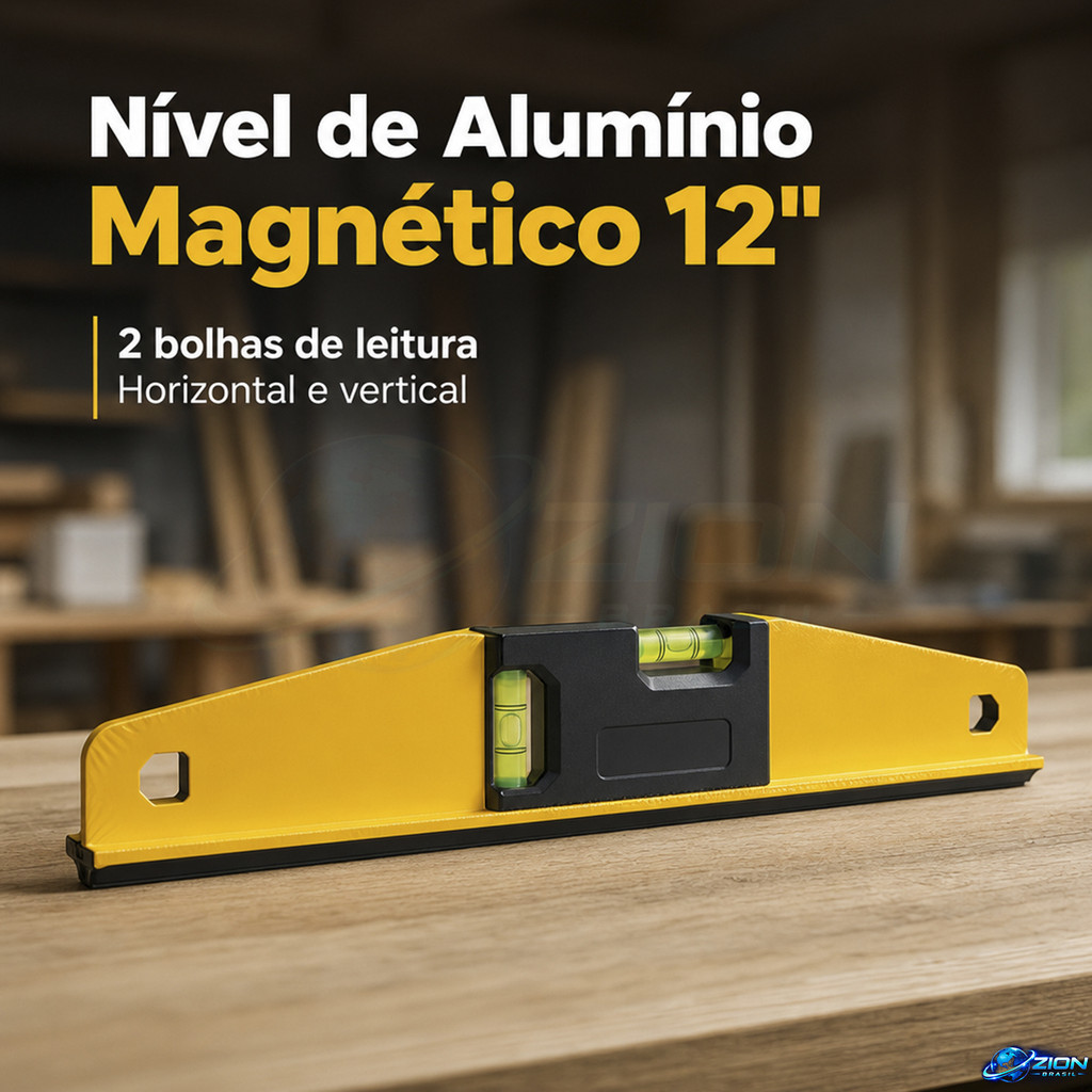 Nível Magnético de Alumínio 2 Bolhas de Leitura Horizontal e Vertical para Obras e Marcenaria