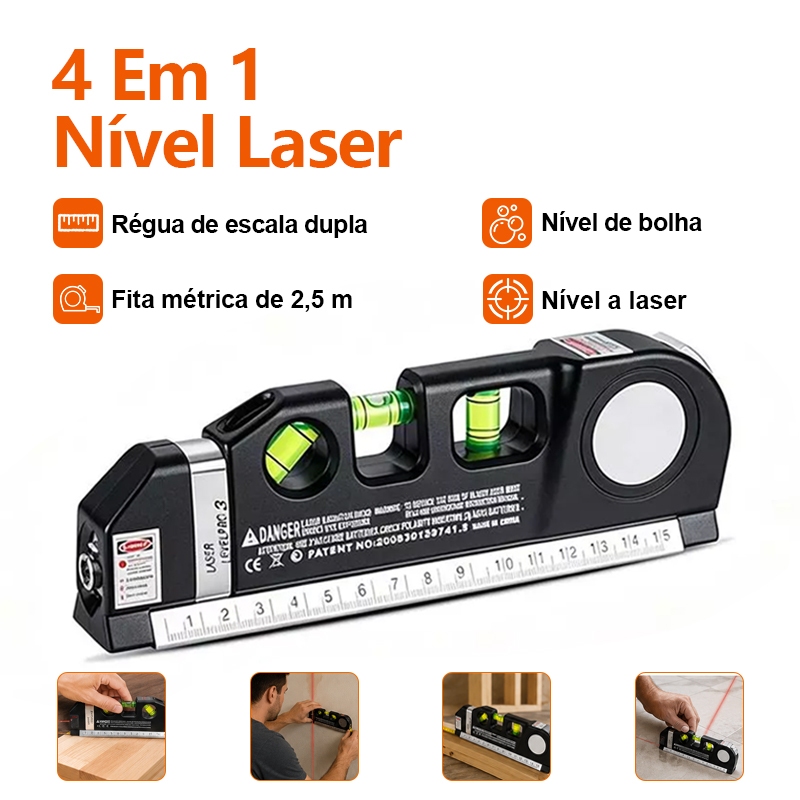 Nível Laser Profissional 4 em 1 Alinhador Multifuncional Horizontal e Vertical