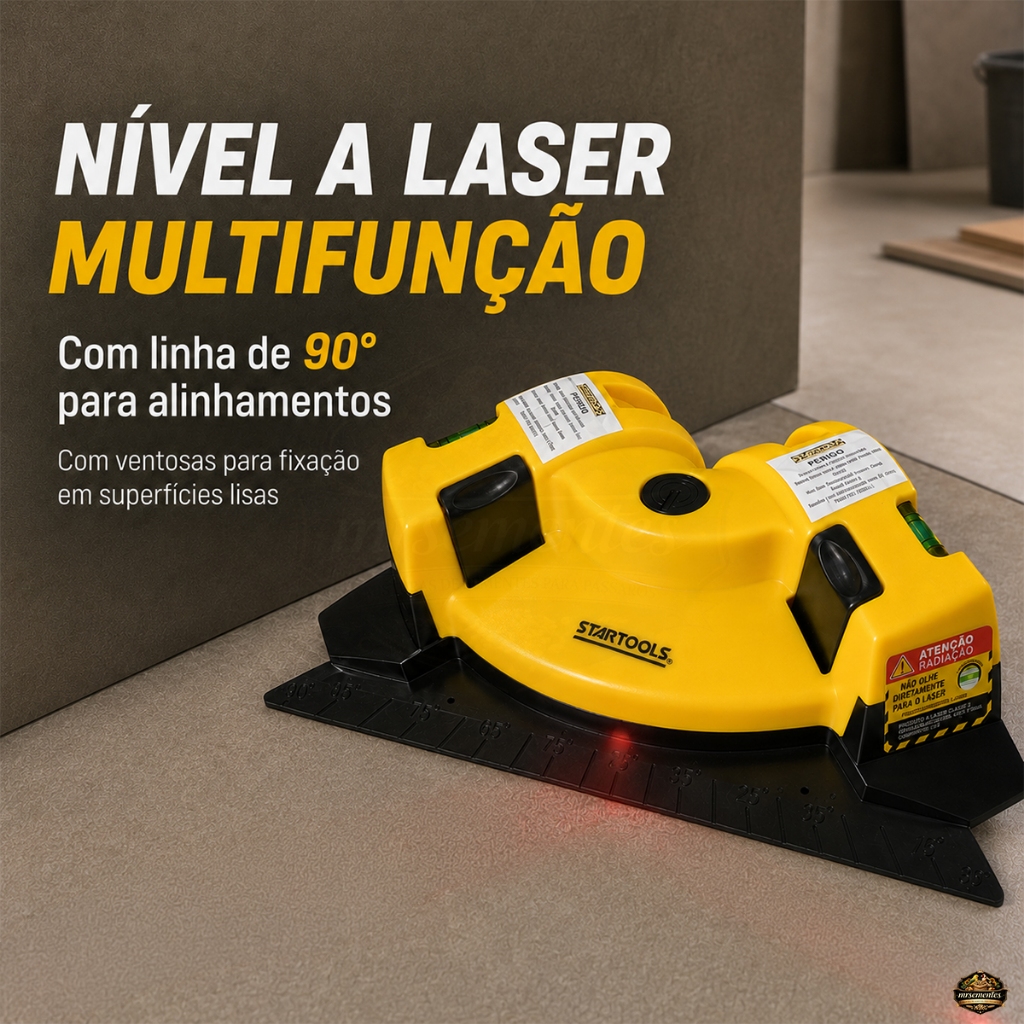 Esquadro a Laser 90° 2 Linhas Horizontal e Vertical com Ventosas Nível para Alinhamento