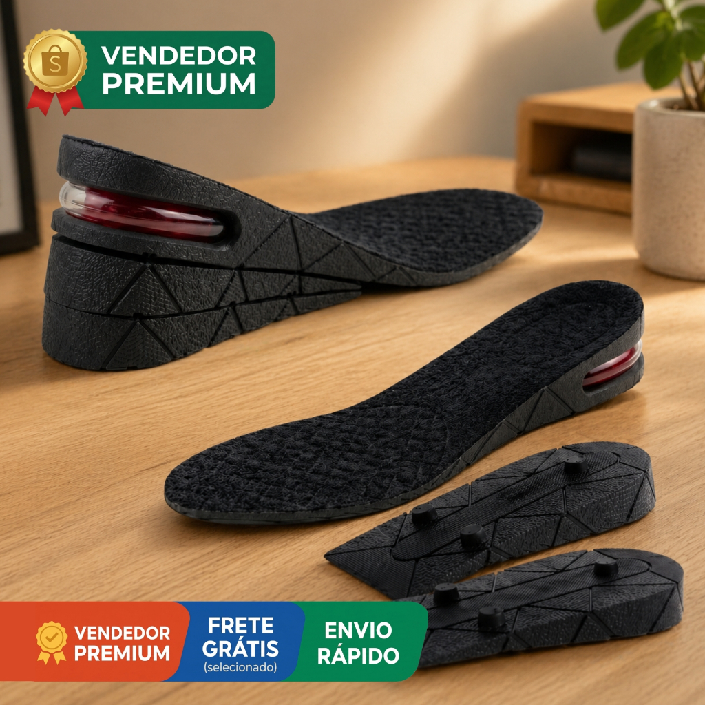 Palmilha Elevada Anti Impacto Aumenta 7cm Altura 34-41 Preta Anatomica Macia Leve Ergonomica Corrida