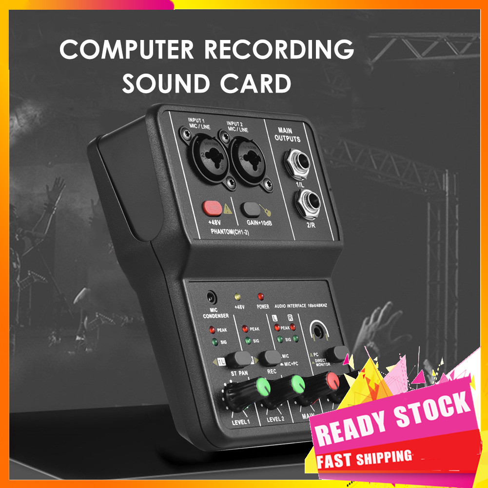 Gfgfgfgg Gfgfgfgg Interface de Áudio Placa de Som de Gravação Profissional 16bit / 48kHz Mini Cabo USB de 2 Canais
