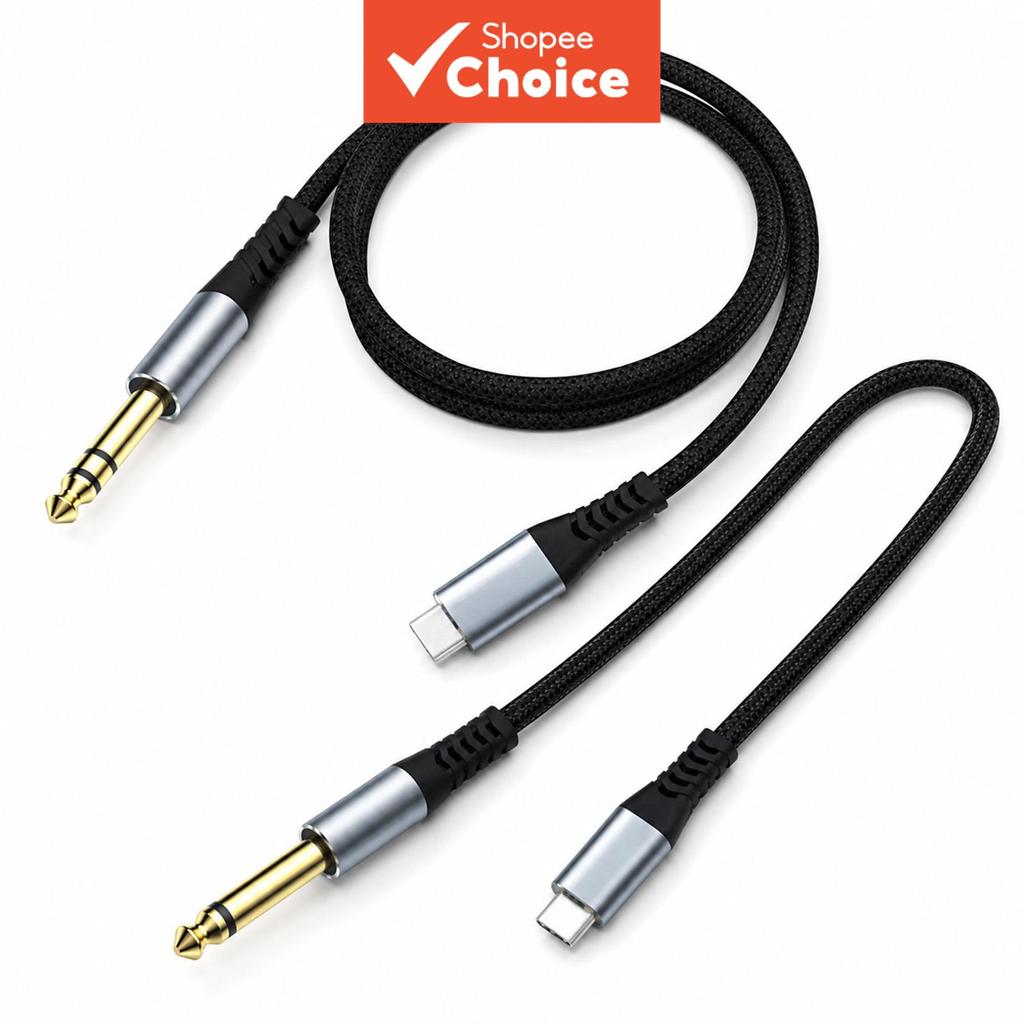 TOILEUM USB C Para 6.35mm 1/4 Polegada TS Guitarra Cabo De Áudio 16bit 48kHz Gravação Sem Perdas Tipo Telefone Portátil
