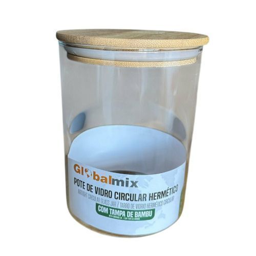 Pote Vidro Circular Hermético 800ml Tampa Bambu Global Mix