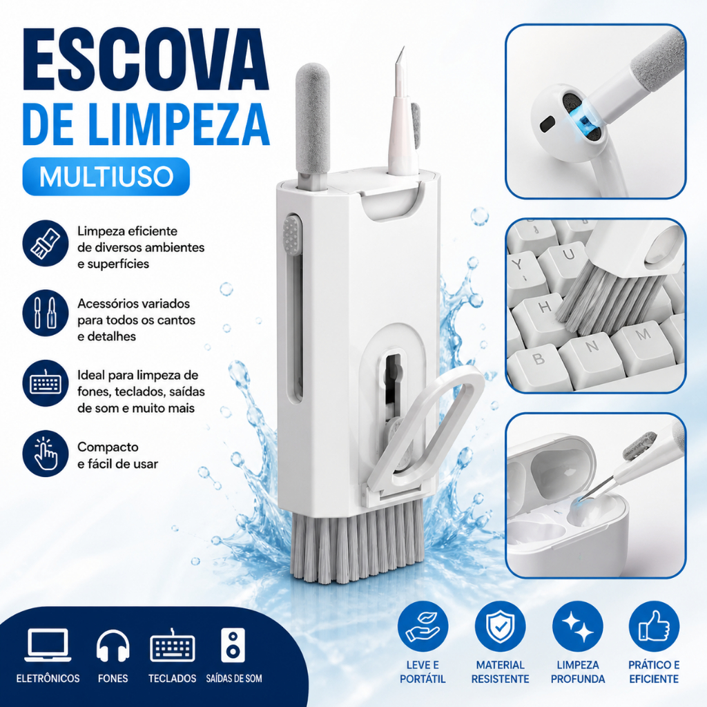 Escova de limpeza de teclado 8 em 1 multifuncional Portátil para Computador Fones
