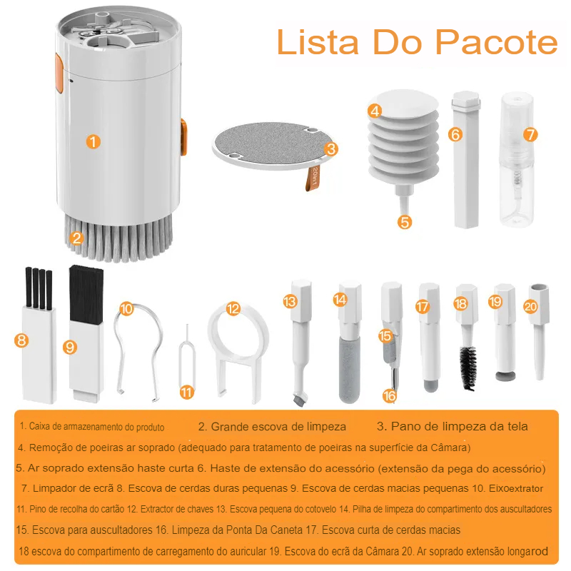 Conjunto Kit Limpeza 20 Peças Multifuncional Teclado Celular