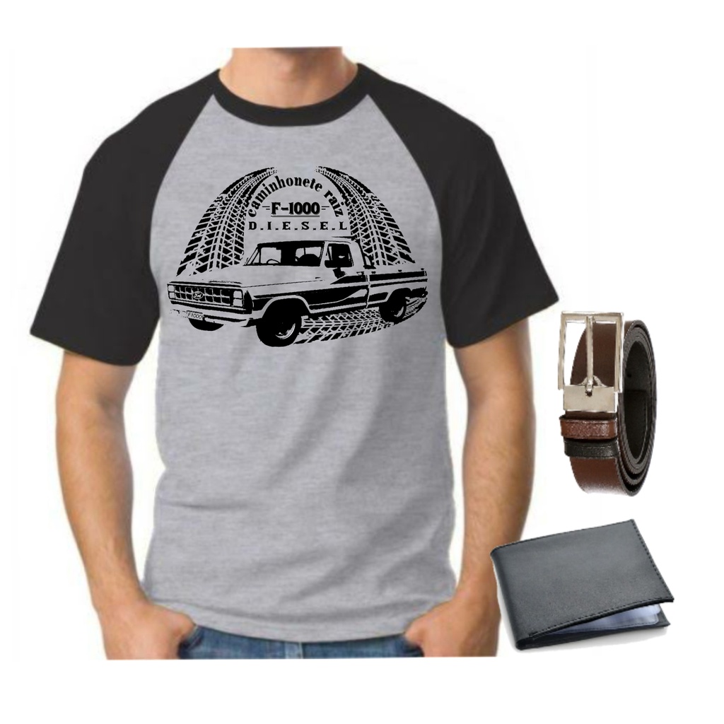 Camiseta masculina caminhonete Ford f1000 cinto carteira