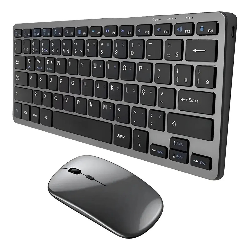 Kit Teclado Mouse Bluetooth Sem Fio Wireless Fino Slim Abnt2