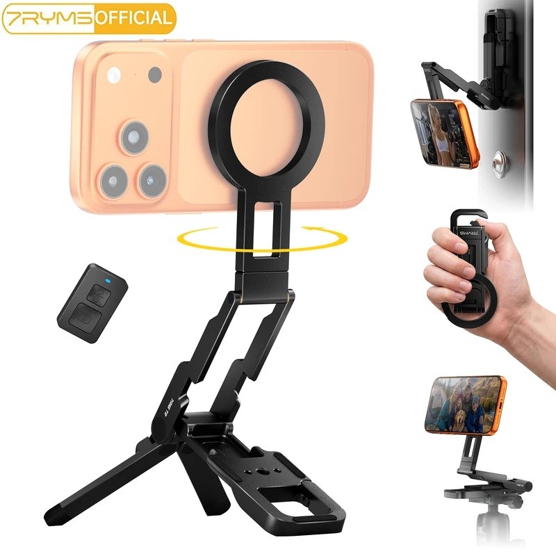 7RYMS 7Rig T2 Suporte Magnético Dobrável Para Telefone Com Controle Remoto E Gancho iPhone Android , Selfie Stick Vlog T