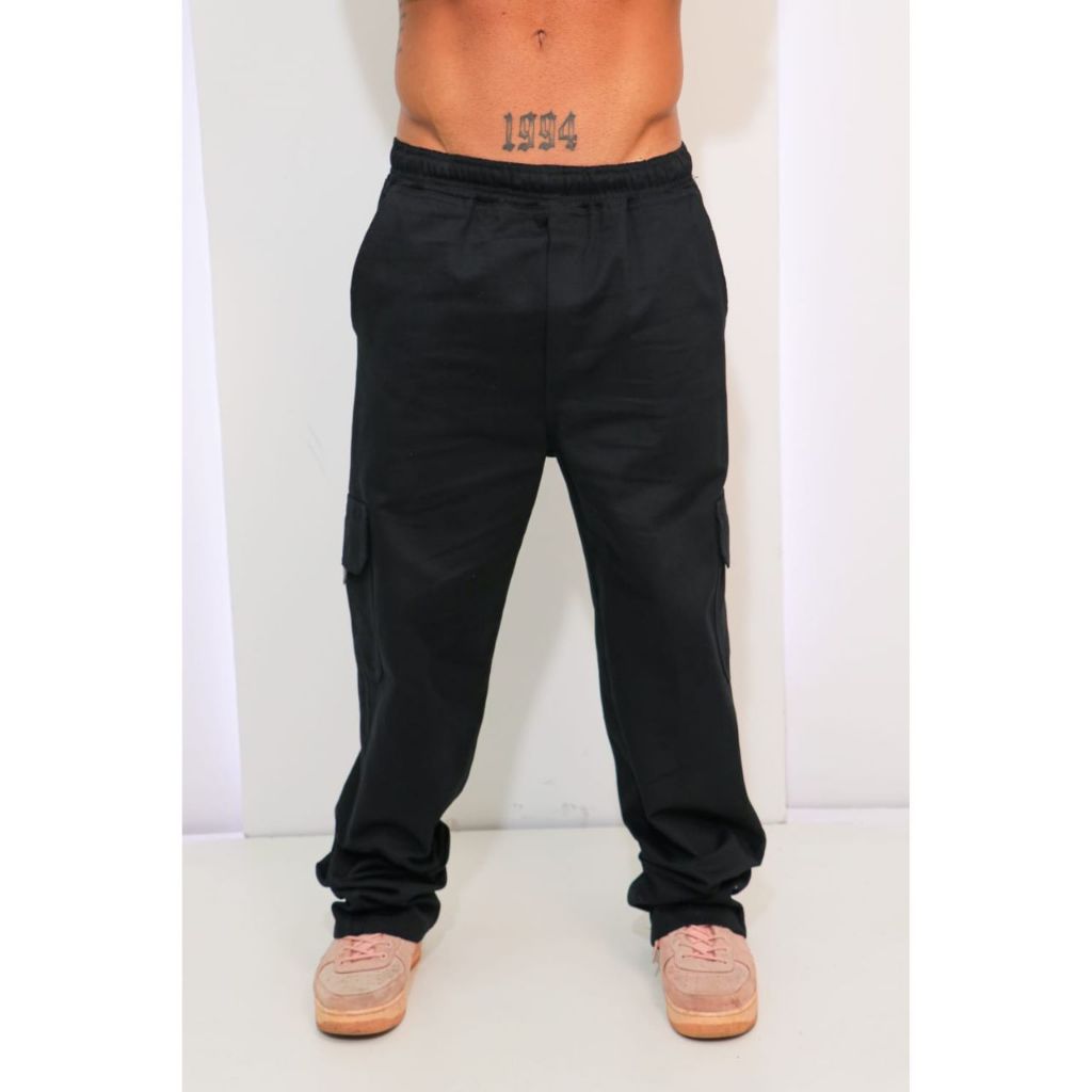 Calça Cargo Skate Streetwear Retro 6 Bolsos Boca Larga Unissex