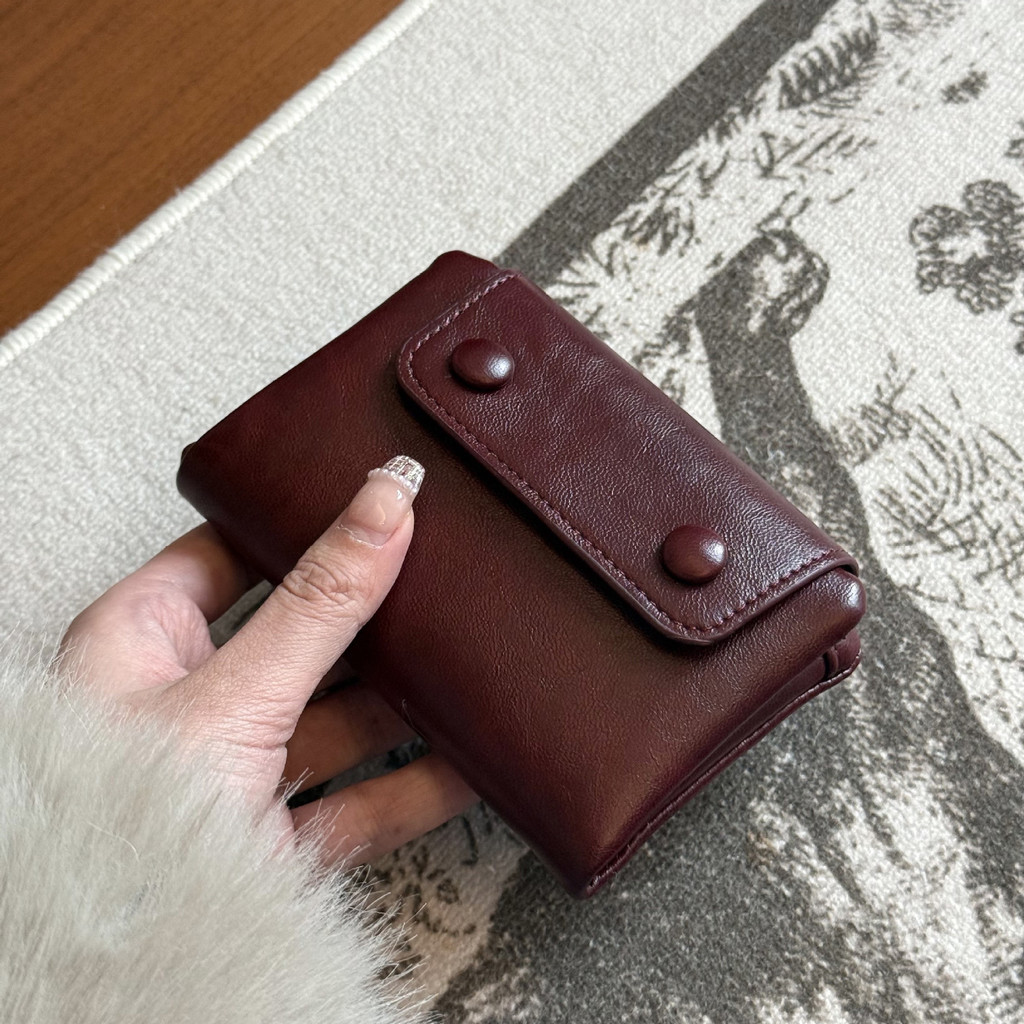 2025 Novo Estilo Coreano Carteira Retro de Cor Sólida com Zíper Curto, Bolso Oculto, Porta-Moedas Multifuncional com Cli