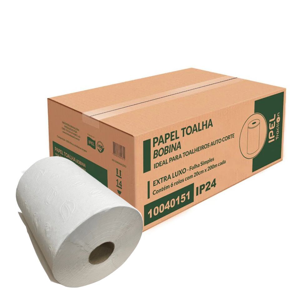 Papel Toalha Bobina 6 x 200 Metros Extra Luxo Traction 24g Ipel