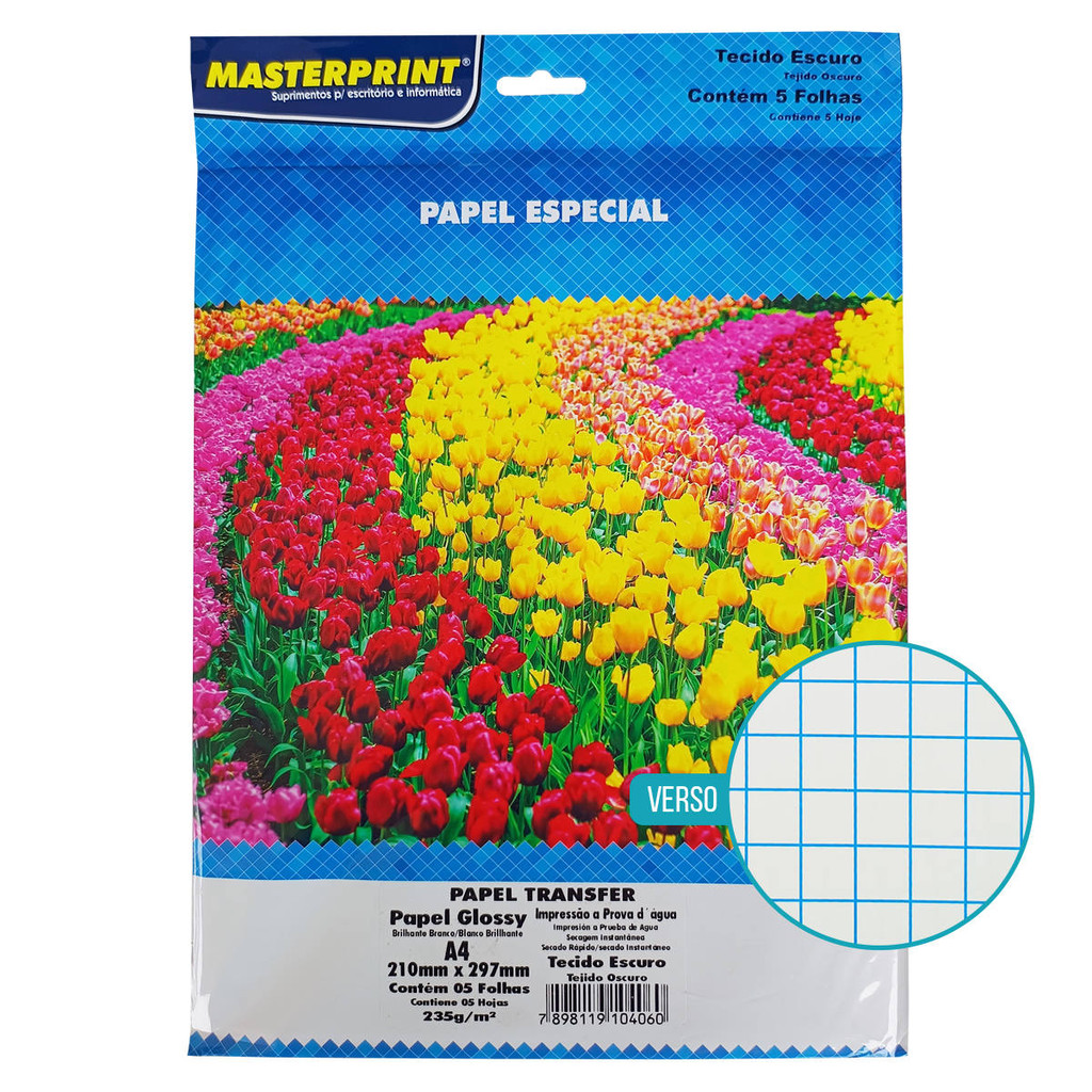 Papel Transfer para Tecido Escuro 235g A4 Dark para Jato de Tinta Pacote com 5 folhas Masterprint