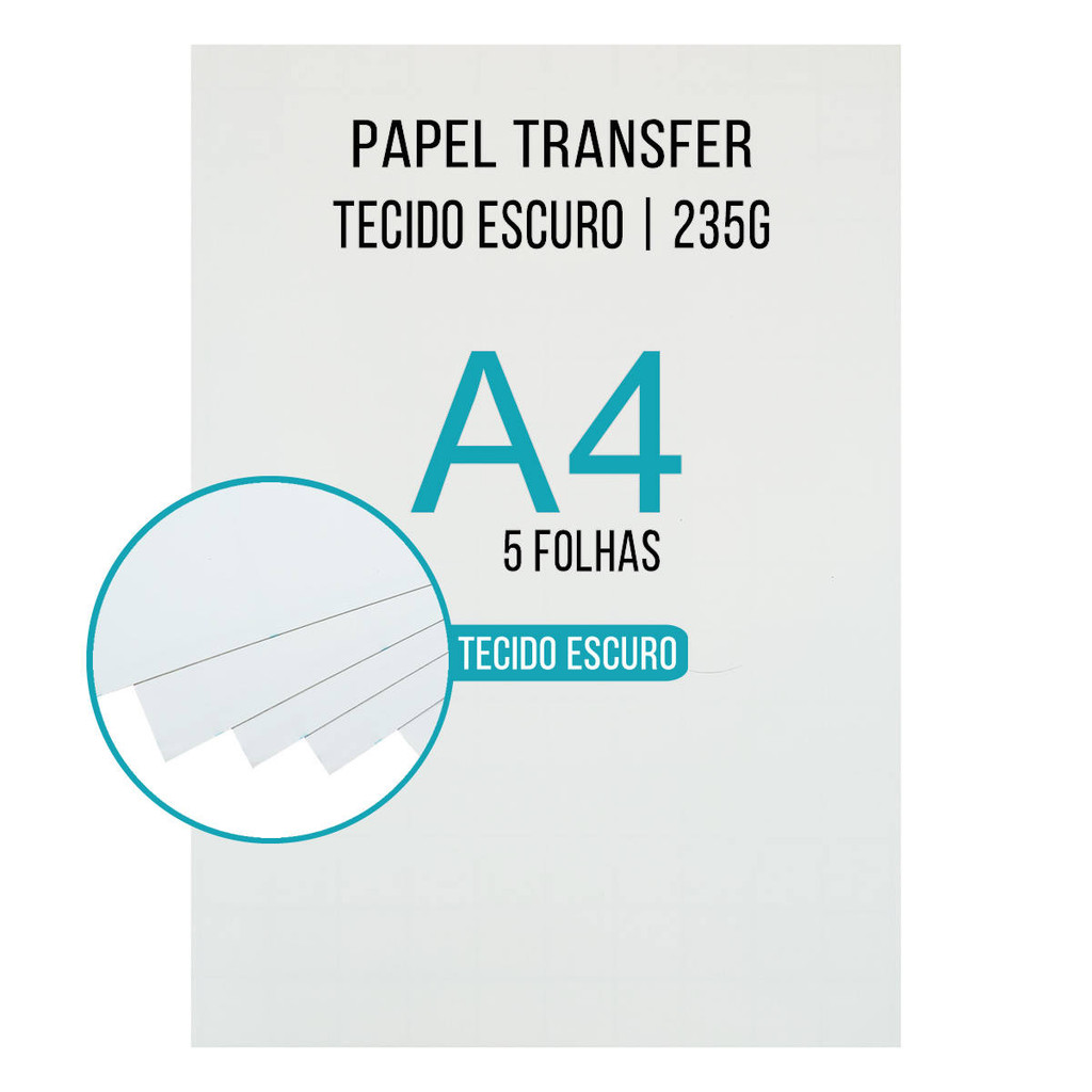 Papel Transfer para Tecido Escuro Dark 235g A4 para Jato de Tinta Pacote com 5 folhas