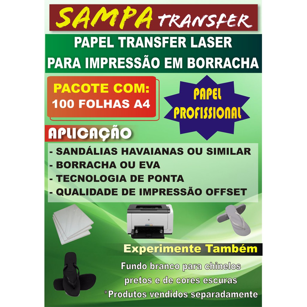 Papel Transfer Laser Para chinelo 100 folhas A4