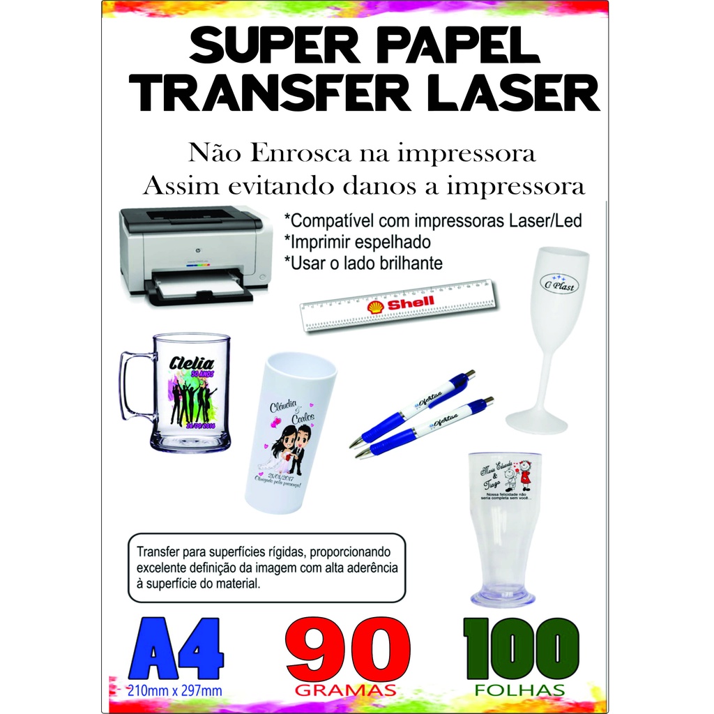 Papel transfer laser Não enrosca na impressora 90g
