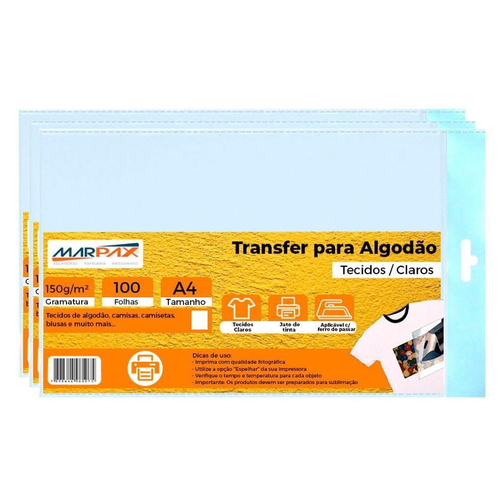 Papel Transfer Jato de tinta A4 Tecidos Claros 150g Marpax 100Fls