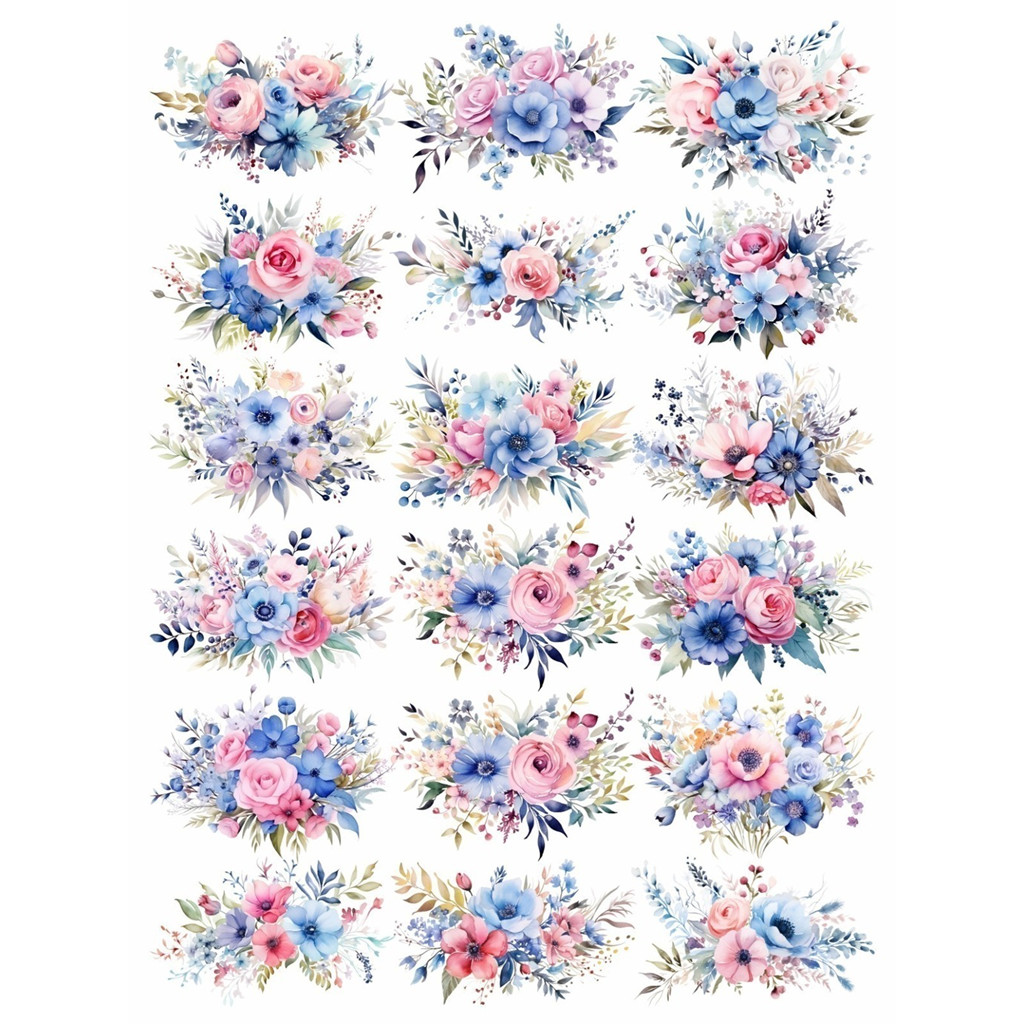 Decalque Hidro Transfer folha A4 - Flores Rosa e Azul M