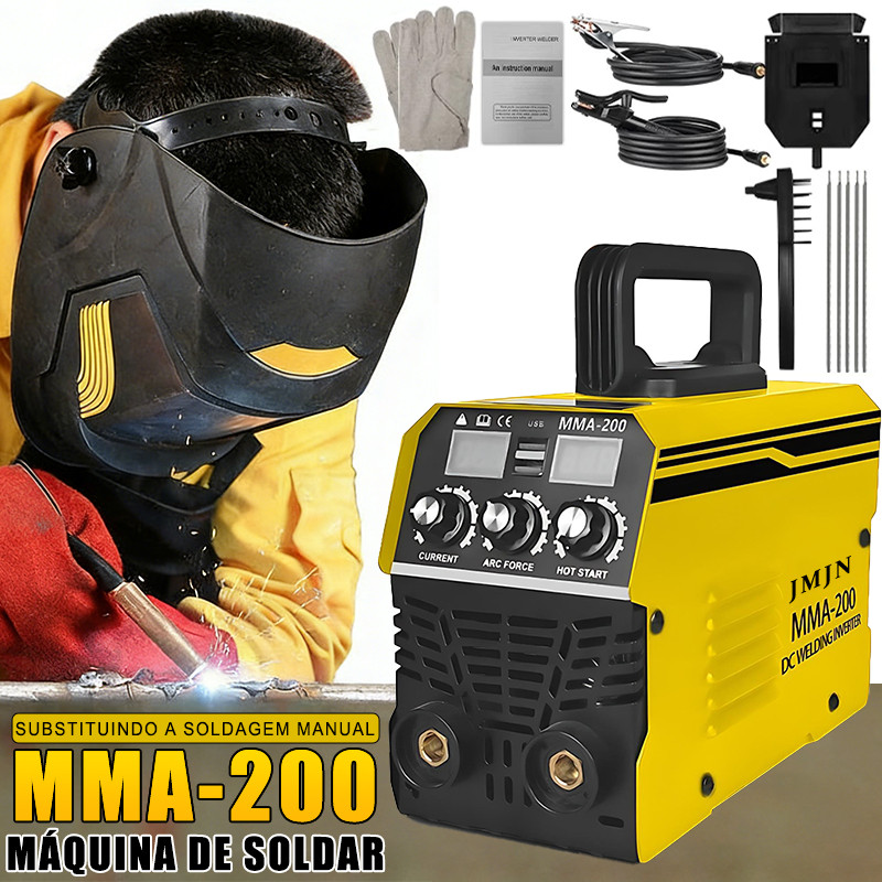 110V/220V Máquina de Solda Elétrica MMA-220, Dual LCD, Dupla USB, Amarela – Fácil Uso e Alta Eficiência