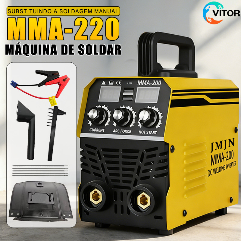 110V/220V Máquina de Solda Elétrica MMA-220, Dual LCD, Dupla USB, Amarela – Fácil Uso e Alta Eficiência TADASHOPE