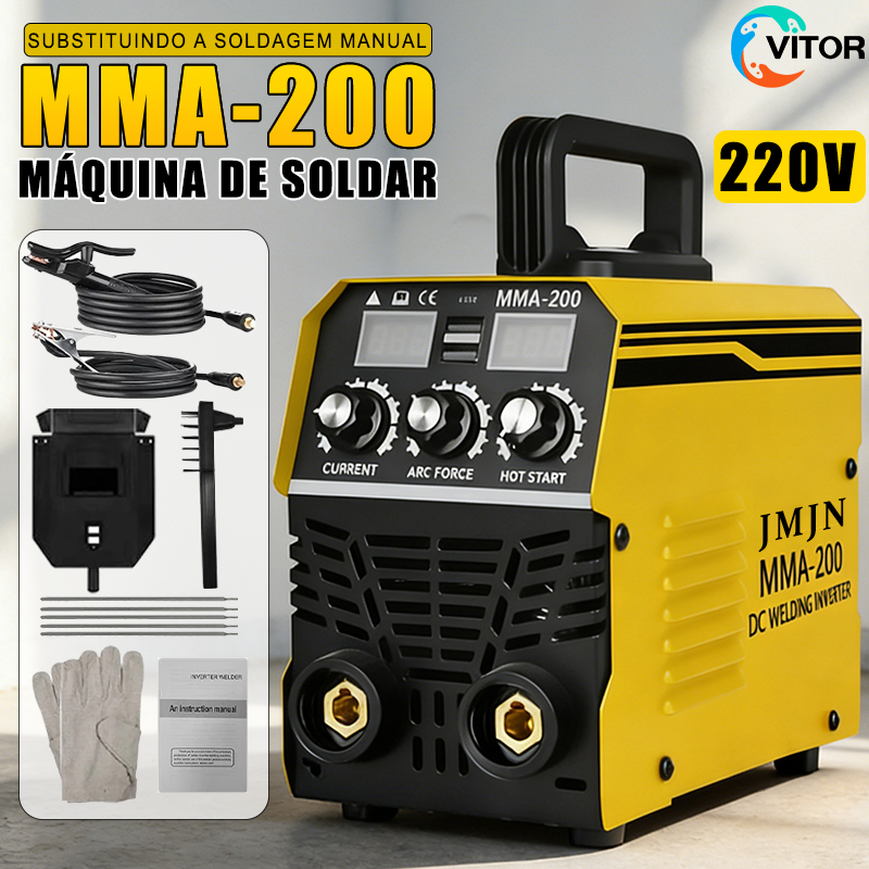 110V/220V Máquina de Solda Elétrica MMA-220, Dual LCD, Dupla USB, Amarela – Fácil Uso e Alta Eficiência VITOR