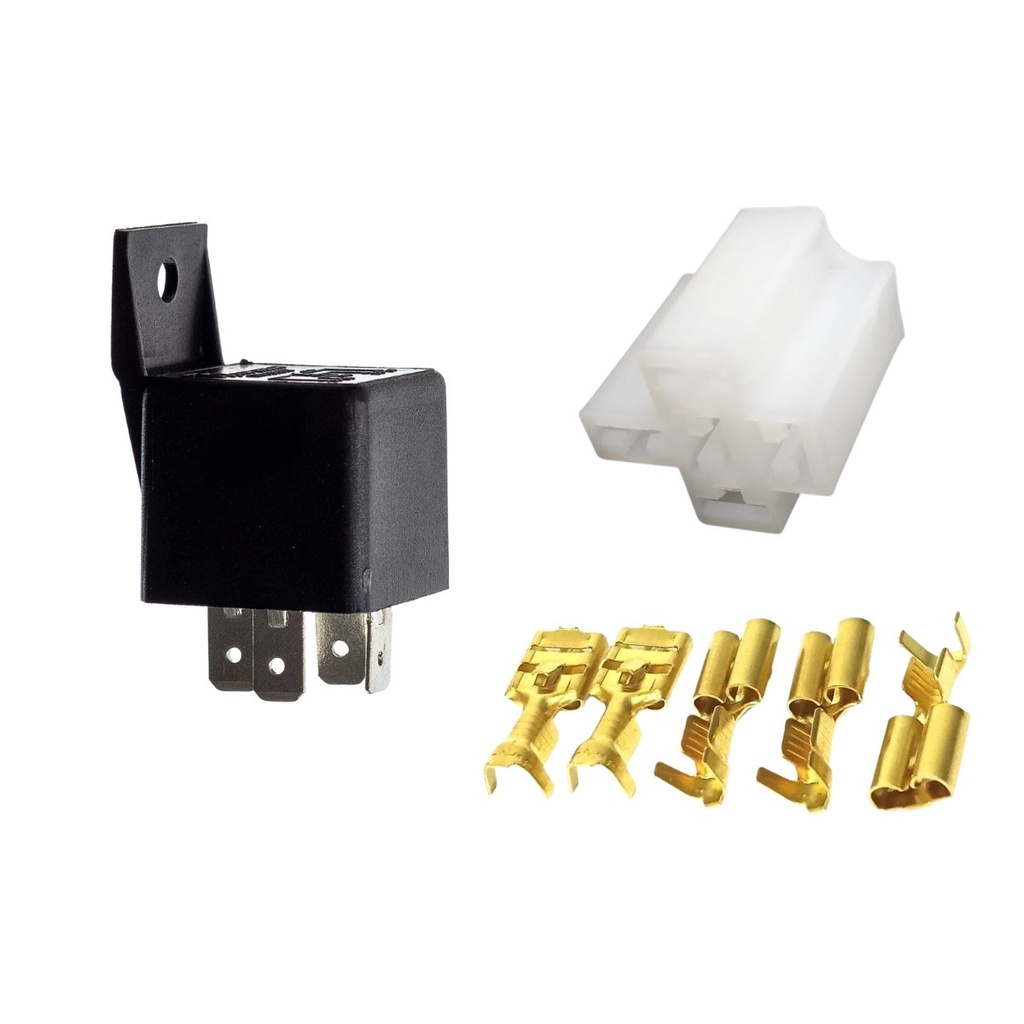 Relé Auxiliar 4 Pinos 12v 40a Automotivo e Conjunto Conector 5 Vias Com Terminais Fêmea